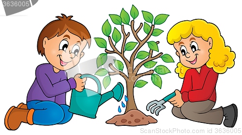 Image of Kids planting tree theme image 1