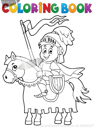 Image of Coloring book knight on horse theme 1