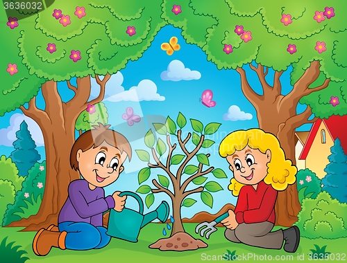 Image of Kids planting tree theme image 2