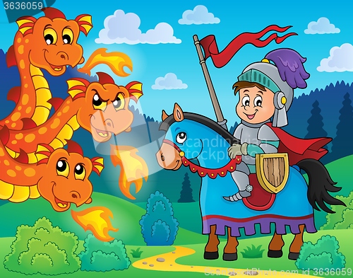 Image of Knight on horse and lurking dragon