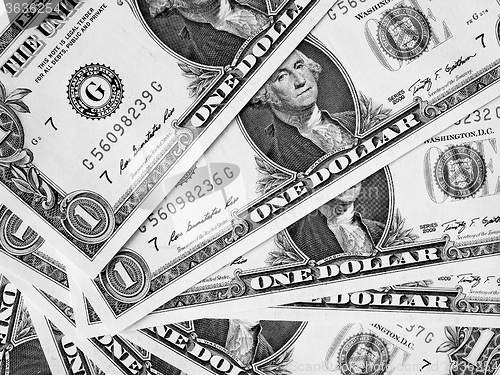 Image of Black and white Dollar notes 1 Dollar