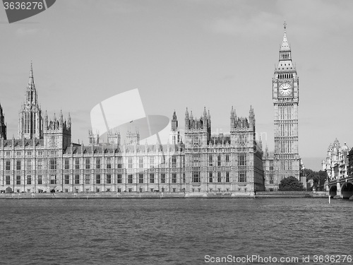 Image of Black and white Houses of Parliament in London