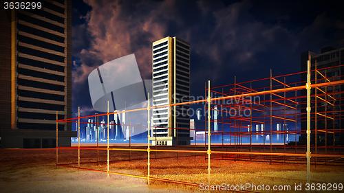 Image of construction site at sunset