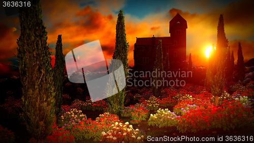 Image of Beautiful landscape with flowers