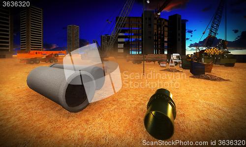 Image of construction site at sunset