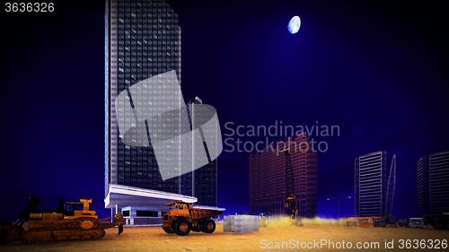 Image of construction site at sunset