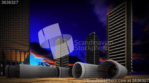 Image of construction site at sunset