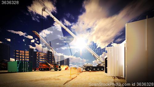 Image of construction site at sunset