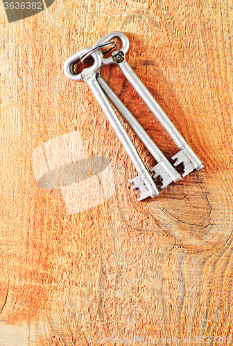 Image of key on wooden background