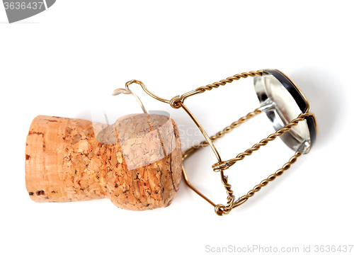 Image of Champagne wine cork and muselet isolated on white background