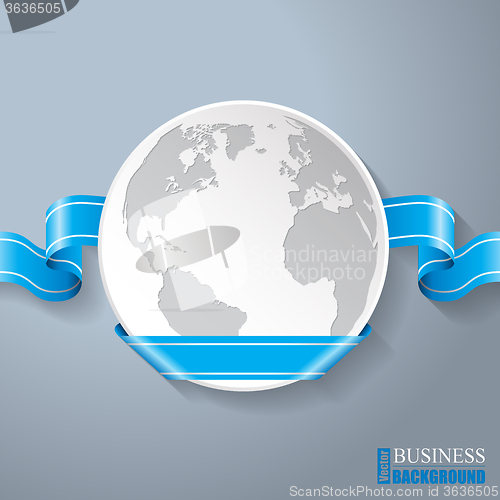 Image of Flat globe with blue ribbon design 