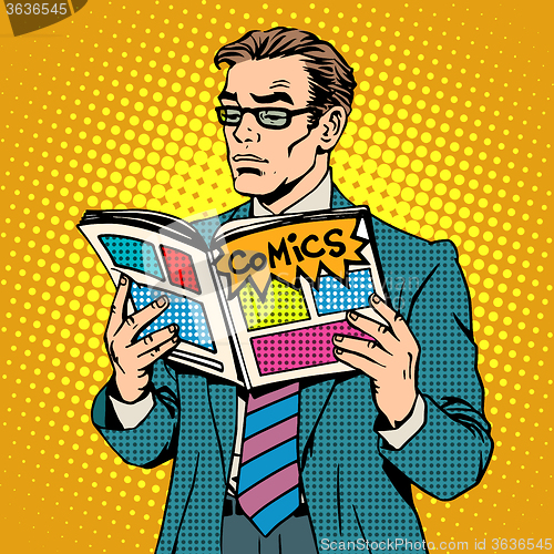 Image of man reads comic book