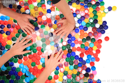 Image of collecting of color pet caps 