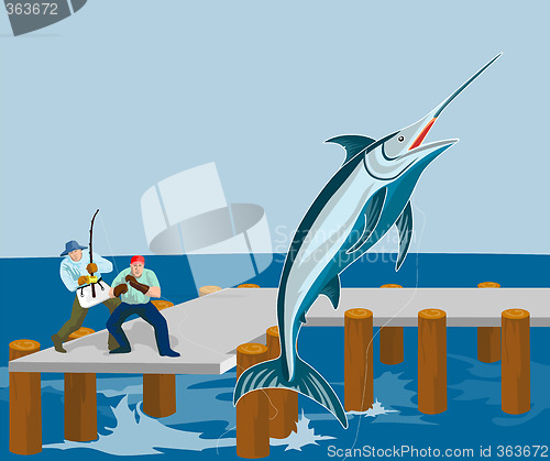 Image of Fishermen catching a blue marlin