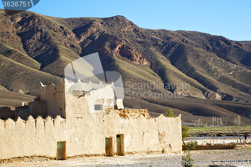 Image of hill  in morocco the      and   historical village brick wall