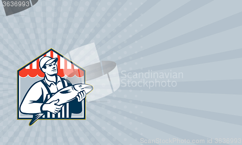 Image of Business card Fishmonger Holding Fish Retro