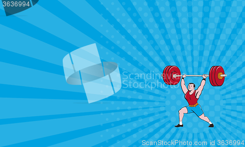 Image of Business card Weightlifter Lifting Barbell Isolated Cartoon