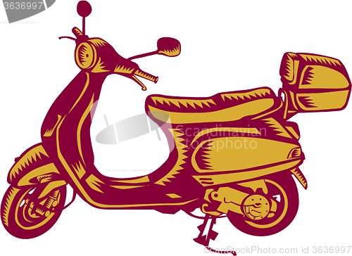 Image of Scooter Bike Side Vintage Woodcut