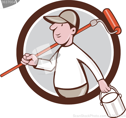 Image of House Painter Paint Roller Can Circle Cartoon