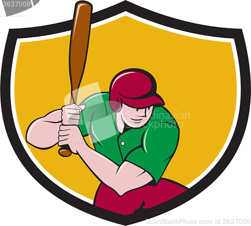 Image of Baseball Player Batting Shield Cartoon