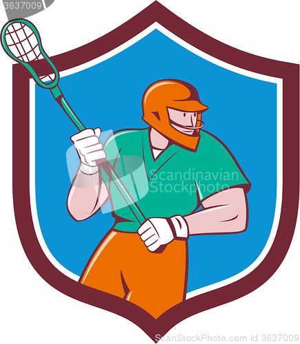 Image of Lacrosse Player Crosse Stick Running Shield Cartoon