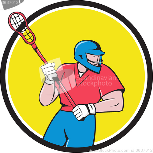 Image of Lacrosse Player Crosse Stick Running Circle Cartoon