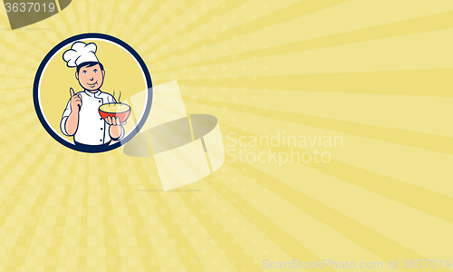 Image of Business card Chef Cook Bowl Pointing Circle Cartoon