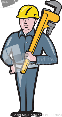Image of Plumber Holding Wrench Isolated Cartoon