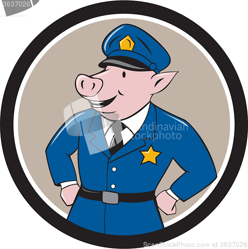 Image of Policeman Pig Sheriff Circle Cartoon