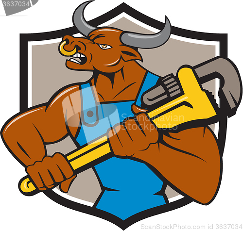 Image of Minotaur Bull Plumber Wrench Crest Cartoon