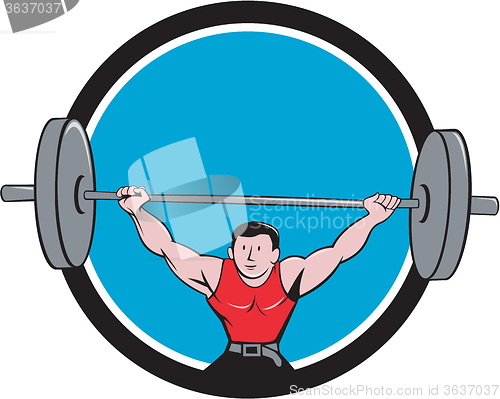 Image of Weightlifter Deadlift Lifting Weights Circle Cartoon