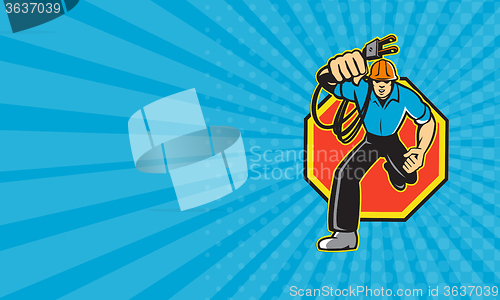 Image of Business card Electrician Worker Running Electrical Plug