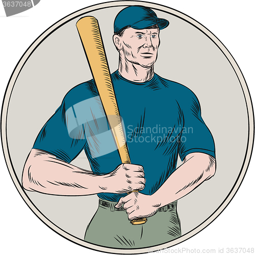 Image of Baseball Player Batter Holding Bat Etching
