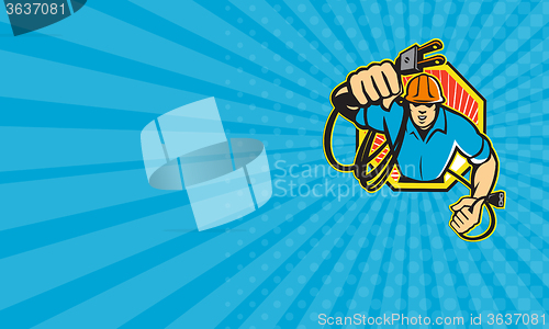 Image of Business card Electrician Construction Worker Retro