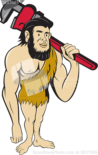 Image of Neanderthal CaveMan Plumber Monkey Wrench Cartoon