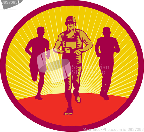 Image of Marathon Runner Circle Woodcut