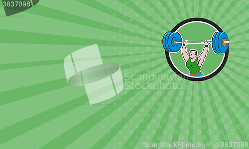 Image of Business card Weightlifter Lifting Barbell Circle Cartoon