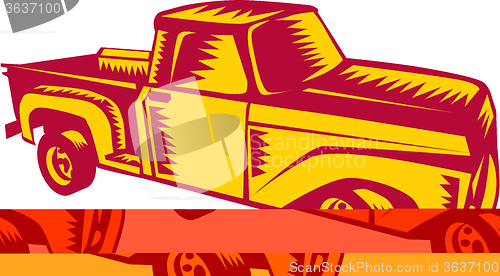 Image of Vintage Pick Up Truck Woodcut
