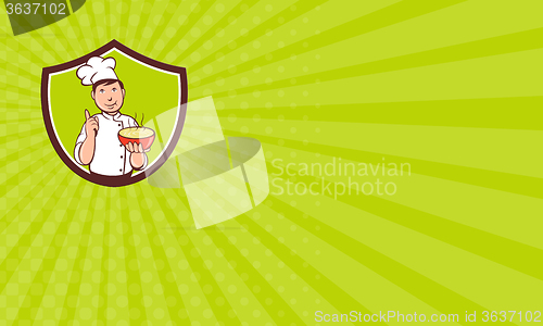 Image of Business card Chef Cook Bowl Pointing Crest Cartoon