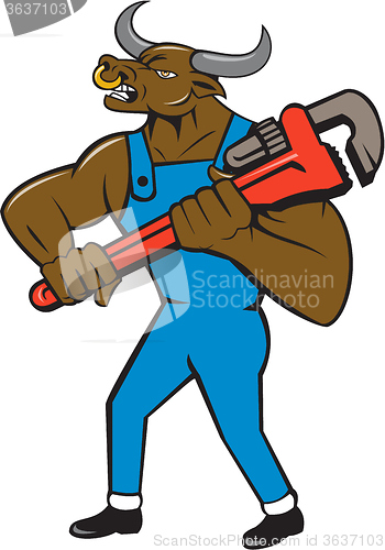 Image of Minotaur Bull Plumber Wrench Isolated Cartoon