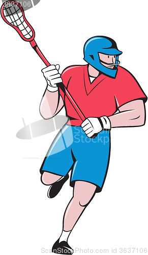 Image of Lacrosse Player Crosse Stick Running Isolated Cartoon