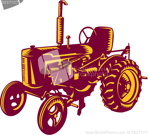 Image of Vintage Farm Tractor Woodcut