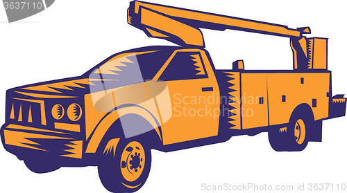 Image of Cherry Picker Mobile Lift Truck Woodcut