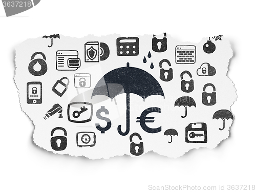 Image of Safety concept: Money And Umbrella on Torn Paper background