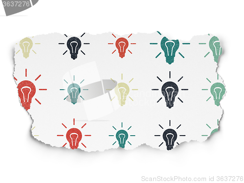 Image of Business concept: Light Bulb icons on Torn Paper background