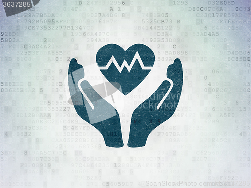 Image of Insurance concept: Heart And Palm on Digital Paper background