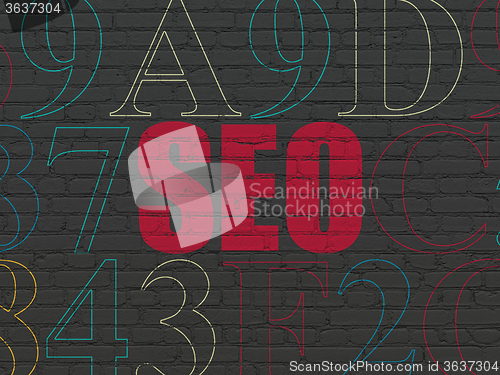 Image of Web design concept: SEO on wall background