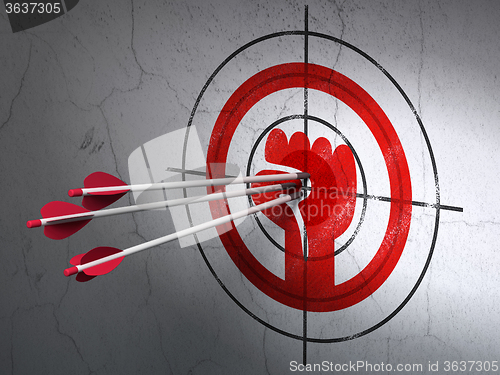 Image of Politics concept: arrows in Uprising target on wall background
