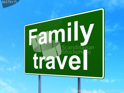 Image of Travel concept: Family Travel on road sign background