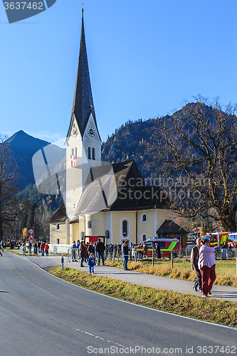 Image of Schliersee, Germany, Bavaria 08.11.2015: Church St.Leonhardi in Schliersee in Leonhardifahrt